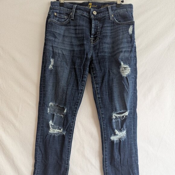 7 For All Mankind Denim - 7 For all Mankind distressed boyfriend jeans with button fly, size 25